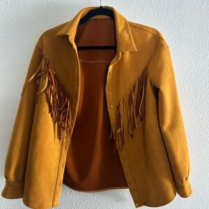 Fringed Mustard Suede-Style Women's Leather Jacket